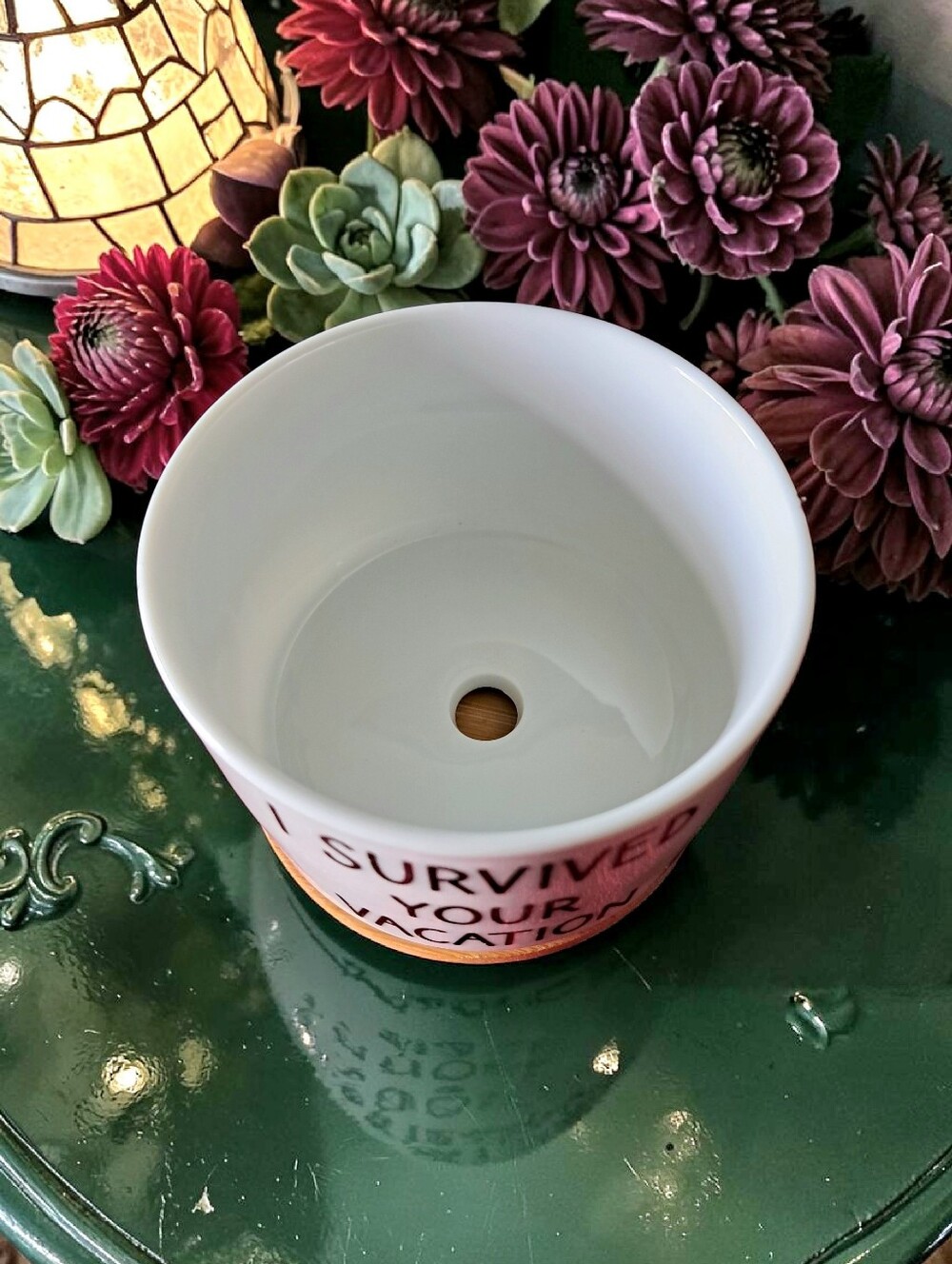 I Survived Your Vacation Ceramic Planter with Bamboo Tray - Picture 2 of 3